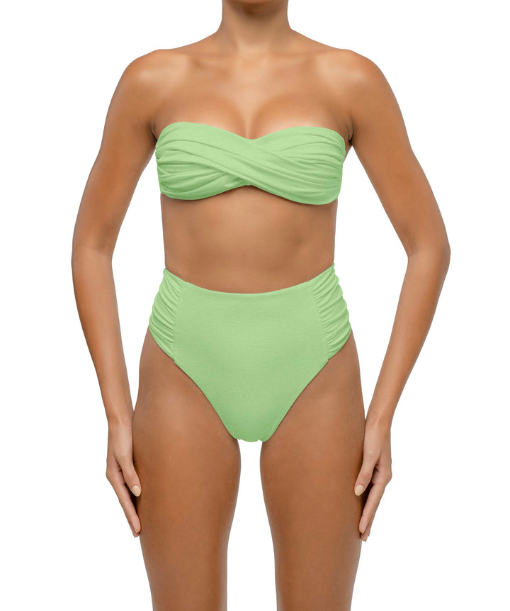 BSWS-B127 Side Shirred Paneled High Waisted Bikini Bottom