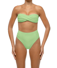 BSWS-B127 Side Shirred Paneled High Waisted Bikini Bottom