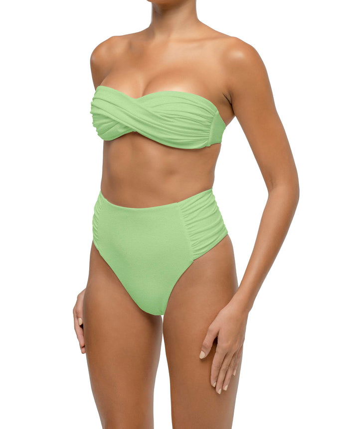 BSWS-B127 Side Shirred Paneled High Waisted Bikini Bottom