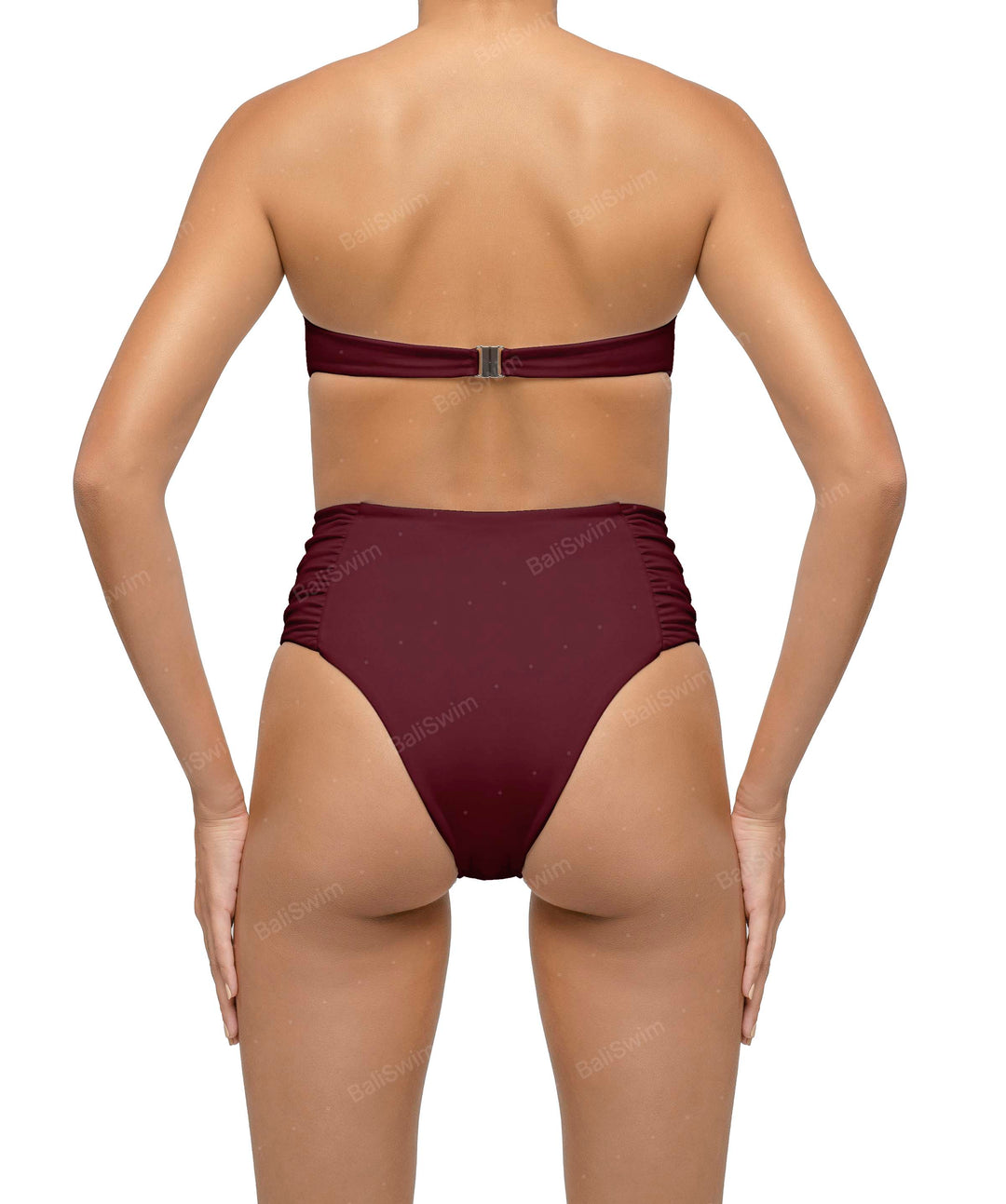 BSWS-B127 Side Shirred Paneled High Waisted Bikini Bottom
