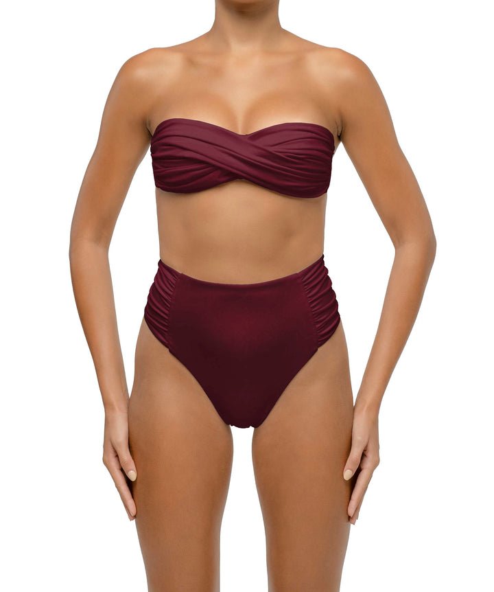 BSWS-B127 Side Shirred Paneled High Waisted Bikini Bottom