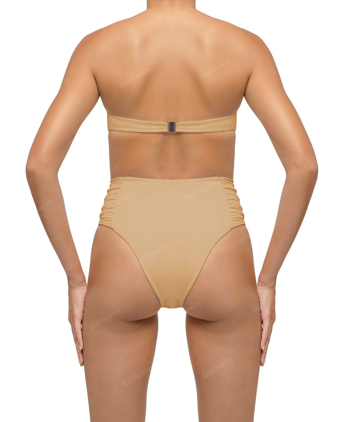 BSWS-B127 Side Shirred Paneled High Waisted Bikini Bottom