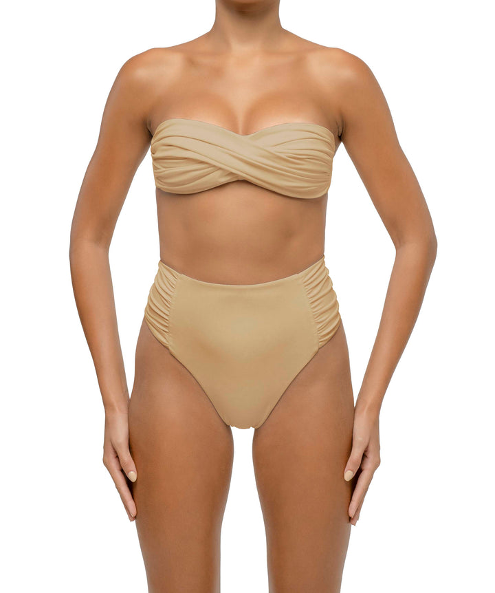 BSWS-B127 Side Shirred Paneled High Waisted Bikini Bottom