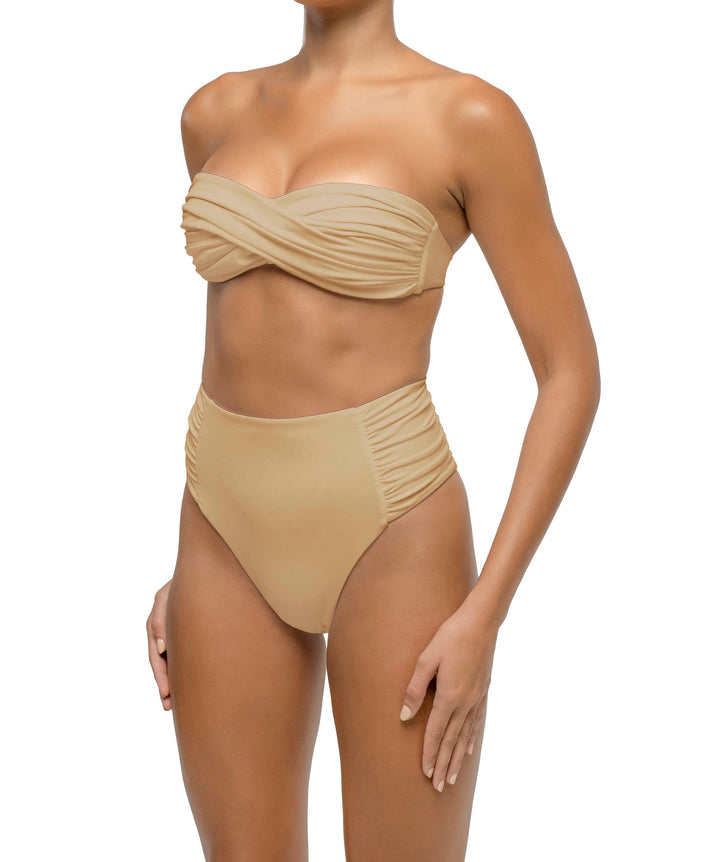 BSWS-B127 Side Shirred Paneled High Waisted Bikini Bottom