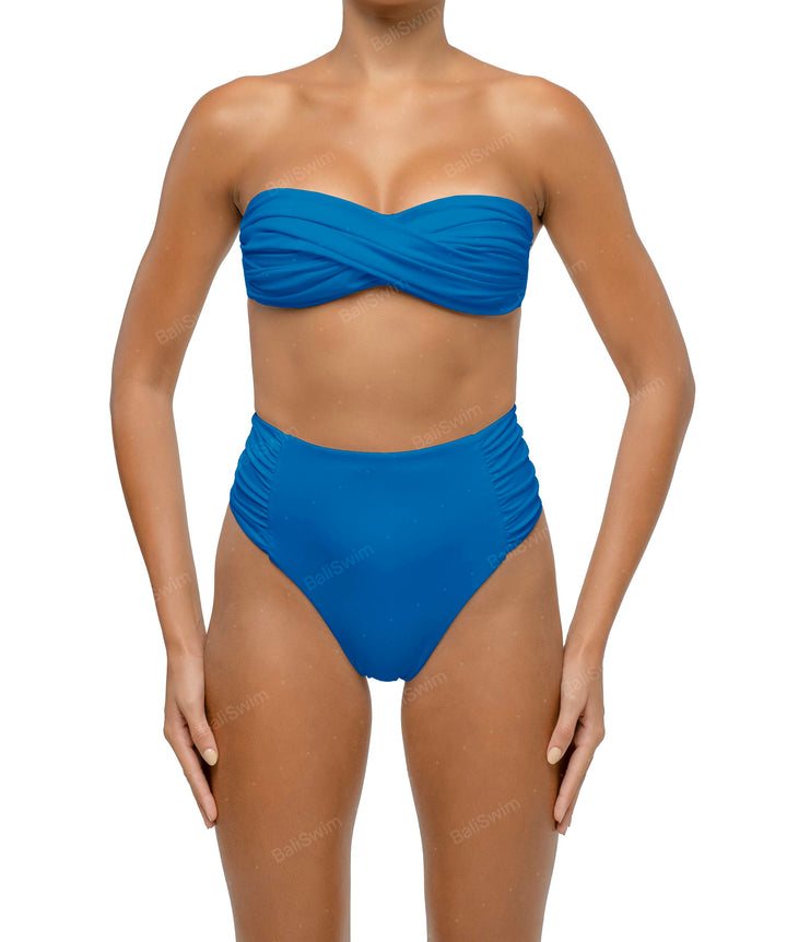 BSWS-B127 Side Shirred Paneled High Waisted Bikini Bottom