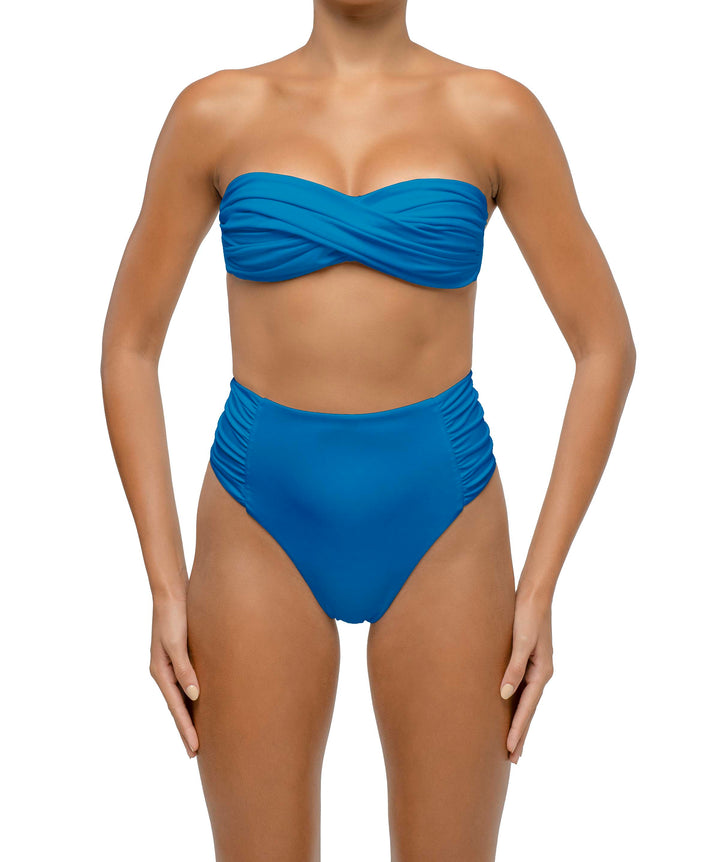 BSWS-B127 Side Shirred Paneled High Waisted Bikini Bottom