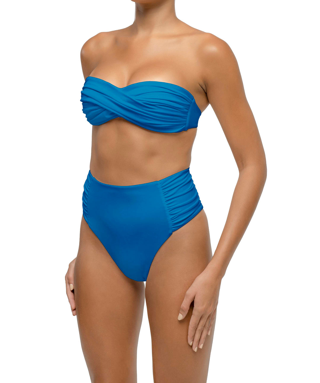 BSWS-B127 Side Shirred Paneled High Waisted Bikini Bottom