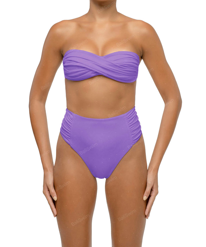 BSWS-B127 Side Shirred Paneled High Waisted Bikini Bottom