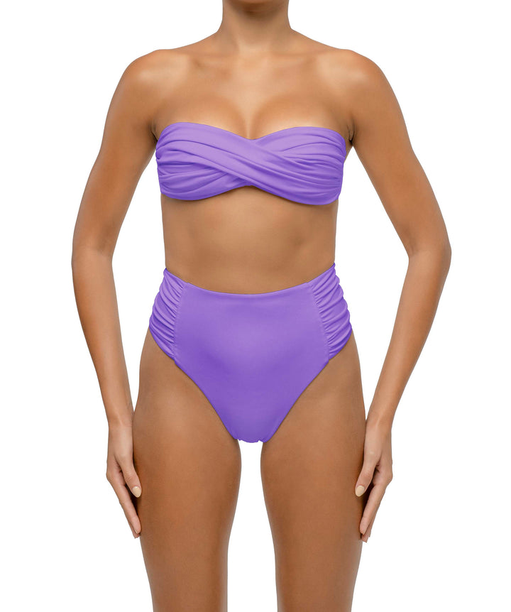 BSWS-B127 Side Shirred Paneled High Waisted Bikini Bottom