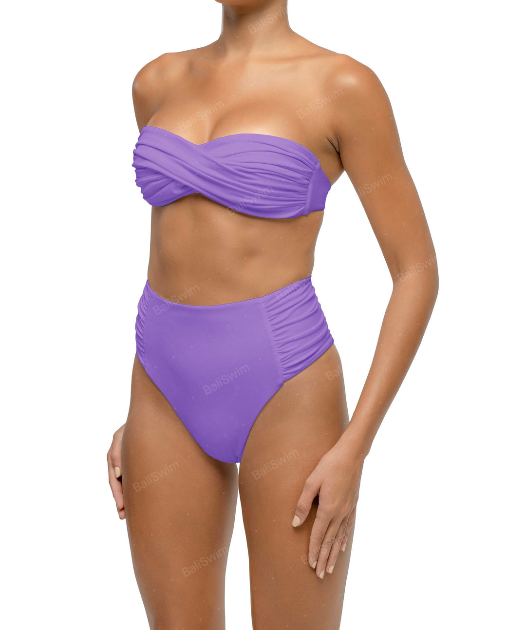 BSWS-B127 Side Shirred Paneled High Waisted Bikini Bottom