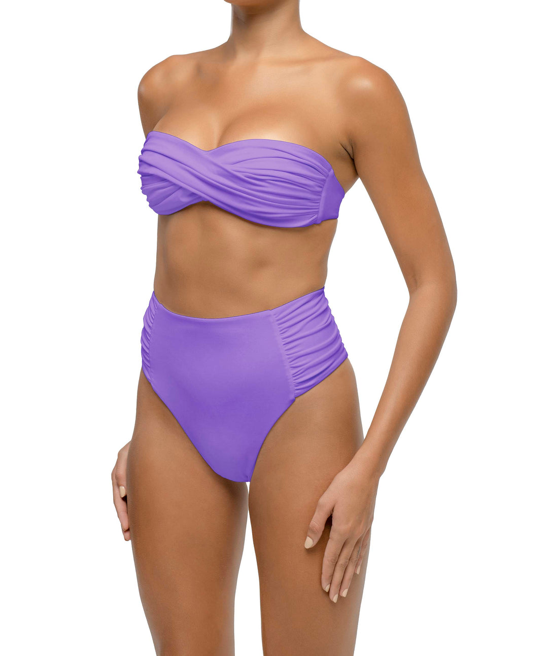 BSWS-B127 Side Shirred Paneled High Waisted Bikini Bottom