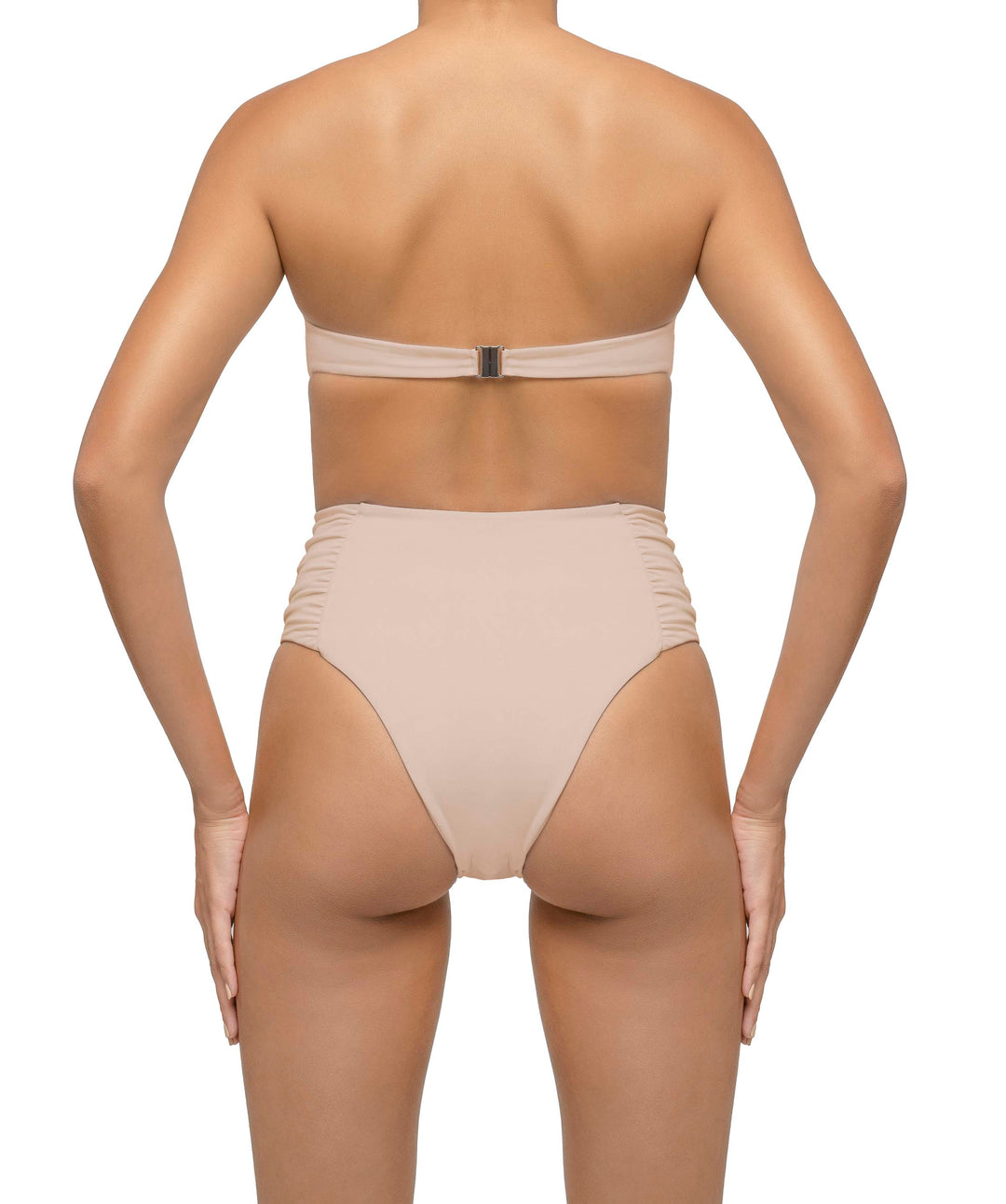 BSWS-B127 Side Shirred Paneled High Waisted Bikini Bottom