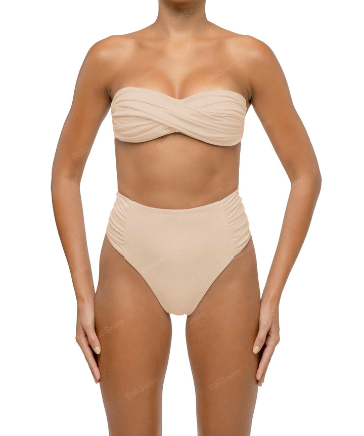 BSWS-B127 Side Shirred Paneled High Waisted Bikini Bottom