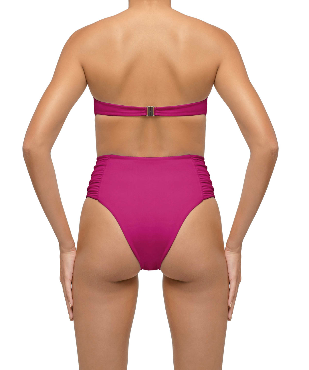BSWS-B127 Side Shirred Paneled High Waisted Bikini Bottom