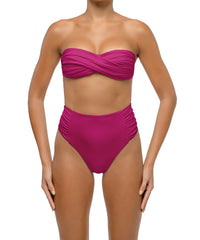 BSWS-B127 Side Shirred Paneled High Waisted Bikini Bottom