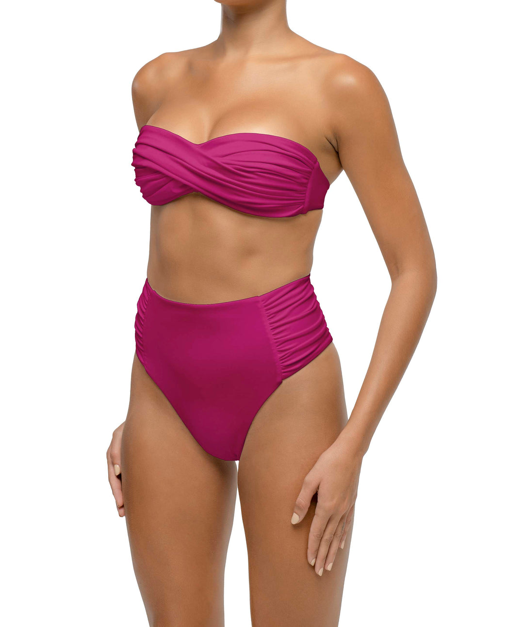 BSWS-B127 Side Shirred Paneled High Waisted Bikini Bottom
