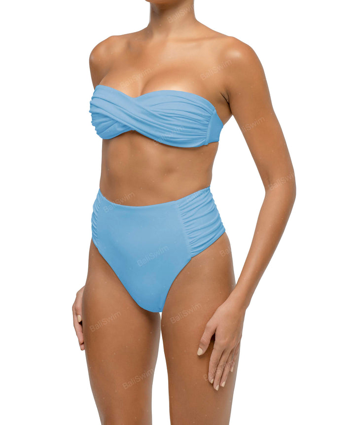 BSWS-B127 Side Shirred Paneled High Waisted Bikini Bottom
