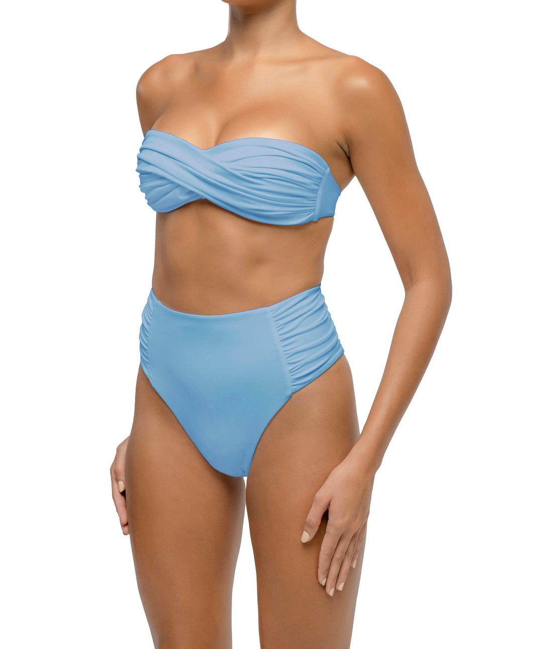 BSWS-B127 Side Shirred Paneled High Waisted Bikini Bottom