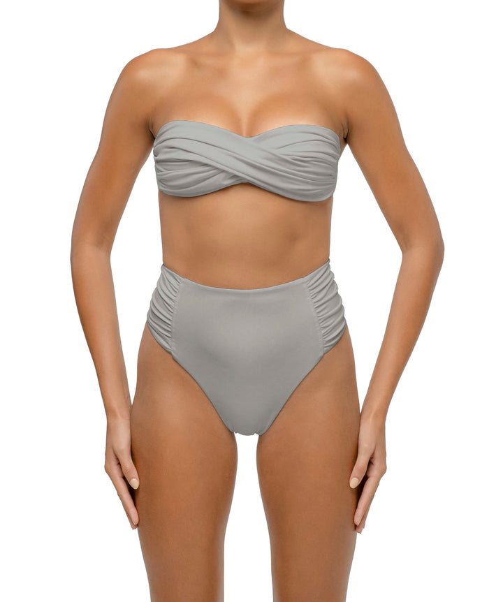 BSWS-B127 Side Shirred Paneled High Waisted Bikini Bottom