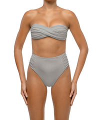 BSWS-B127 Side Shirred Paneled High Waisted Bikini Bottom