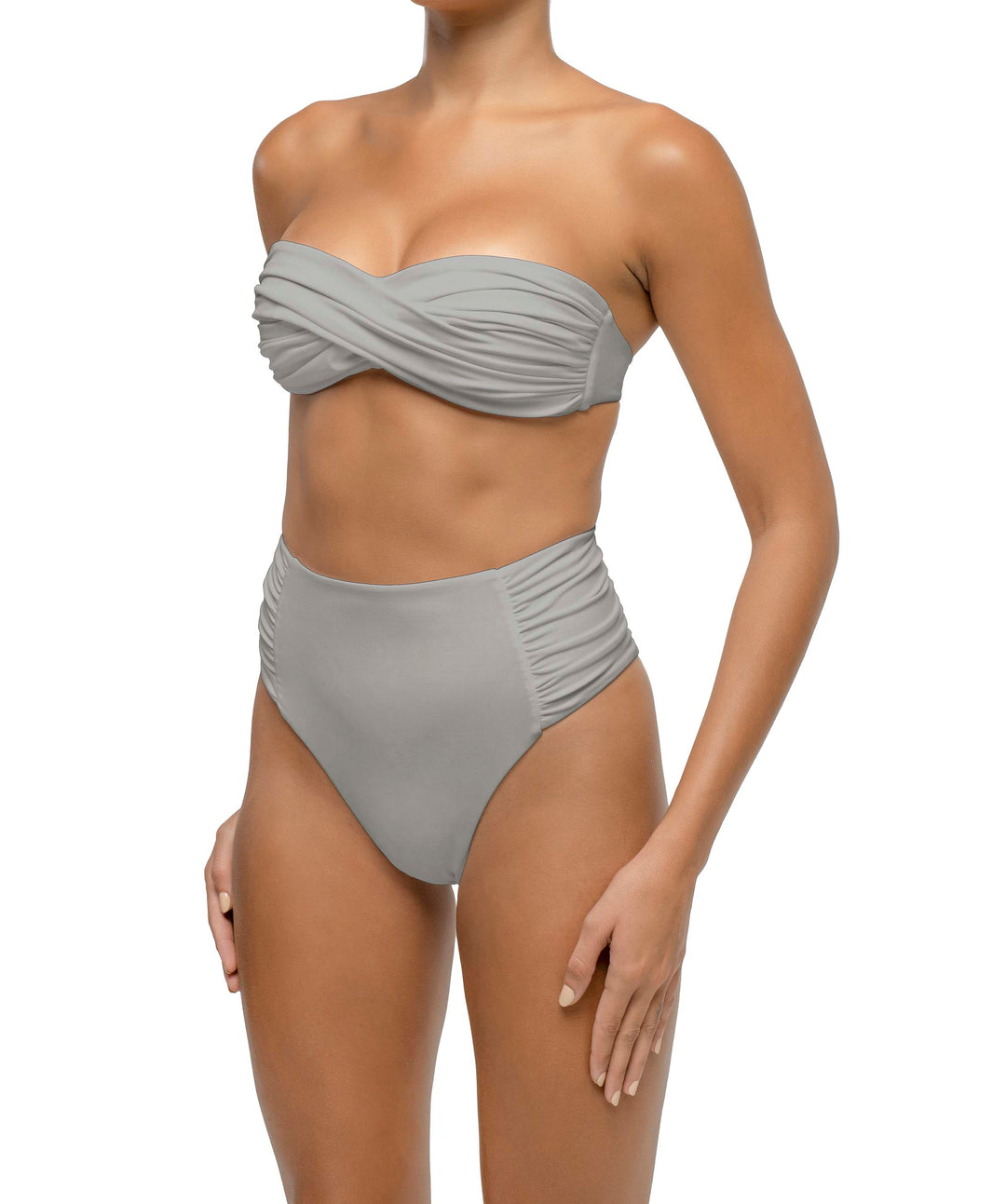 BSWS-B127 Side Shirred Paneled High Waisted Bikini Bottom