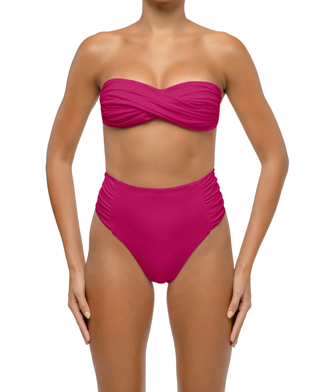 BSWS-B127 Side Shirred Paneled High Waisted Bikini Bottom