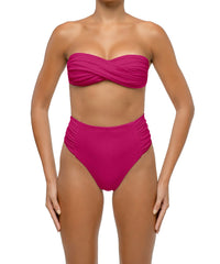 BSWS-B127 Side Shirred Paneled High Waisted Bikini Bottom