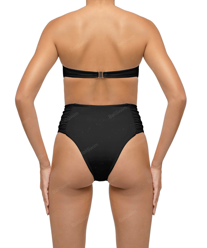 BSWS-B127 Side Shirred Paneled High Waisted Bikini Bottom