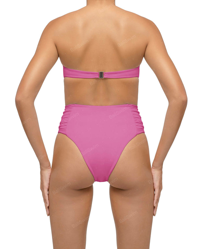 BSWS-B127 Side Shirred Paneled High Waisted Bikini Bottom