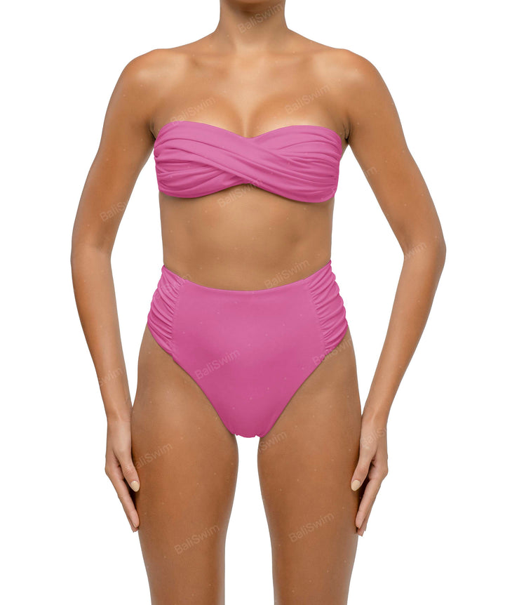 BSWS-B127 Side Shirred Paneled High Waisted Bikini Bottom