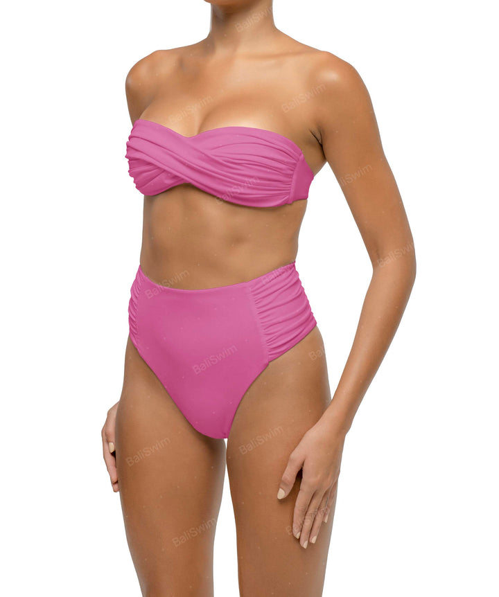 BSWS-B127 Side Shirred Paneled High Waisted Bikini Bottom