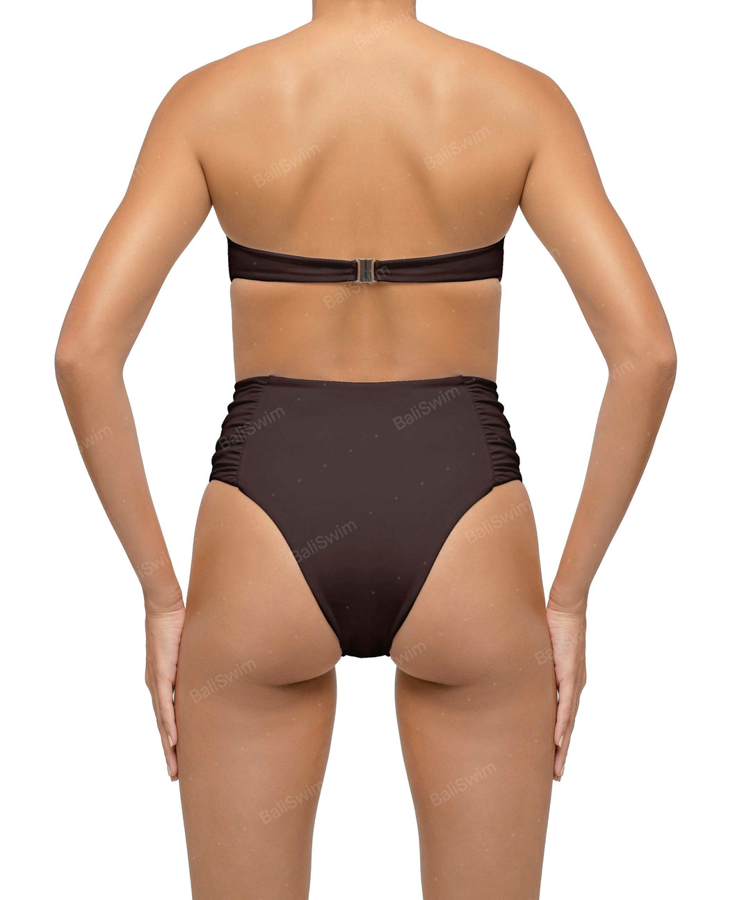 BSWS-B127 Side Shirred Paneled High Waisted Bikini Bottom