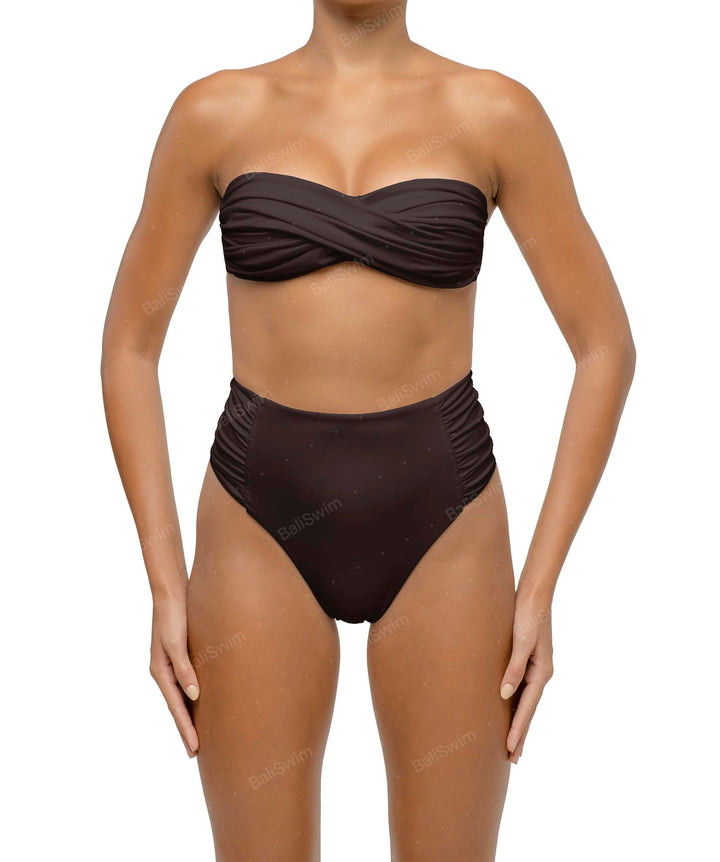 BSWS-B127 Side Shirred Paneled High Waisted Bikini Bottom