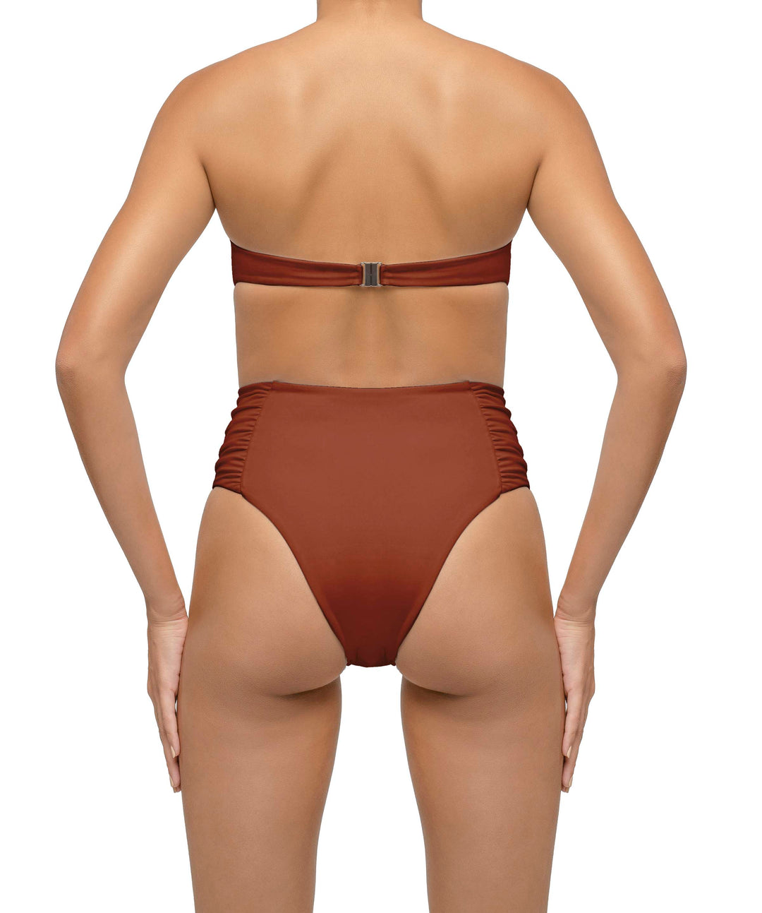 BSWS-B127 Side Shirred Paneled High Waisted Bikini Bottom