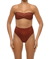 BSWS-B127 Side Shirred Paneled High Waisted Bikini Bottom