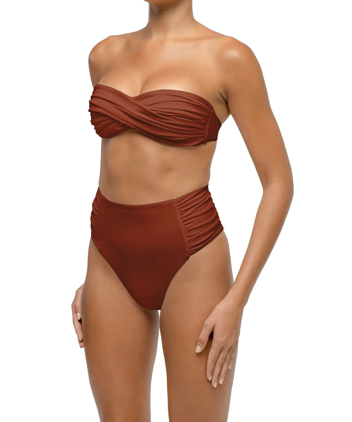 BSWS-B127 Side Shirred Paneled High Waisted Bikini Bottom