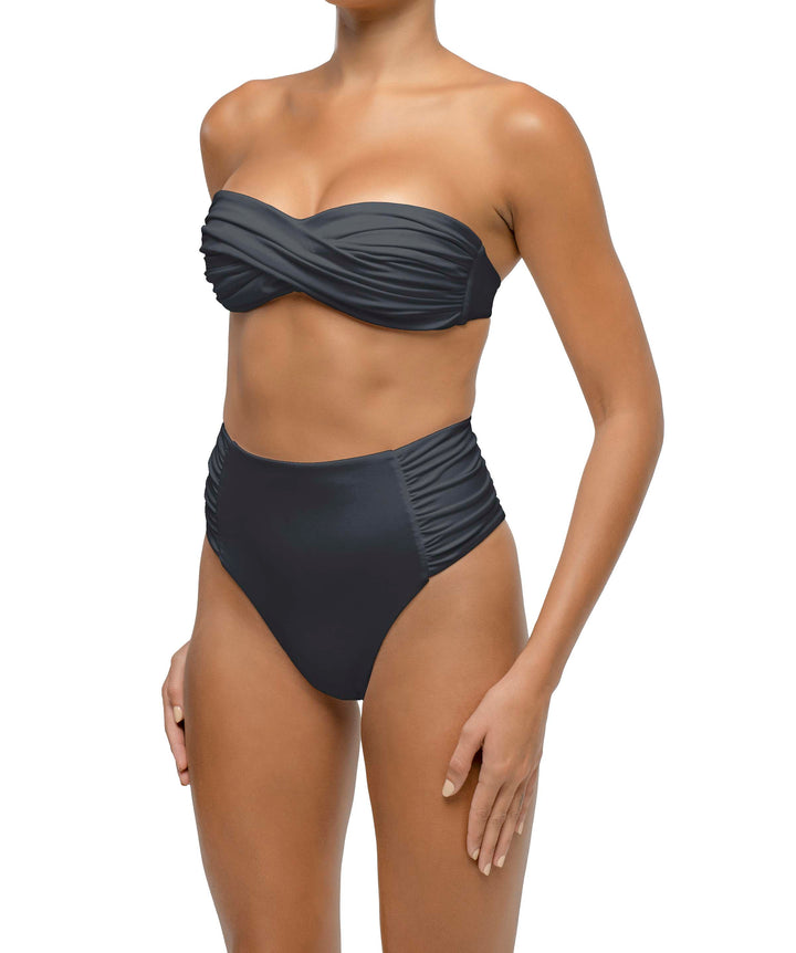 BSWS-B127 Side Shirred Paneled High Waisted Bikini Bottom