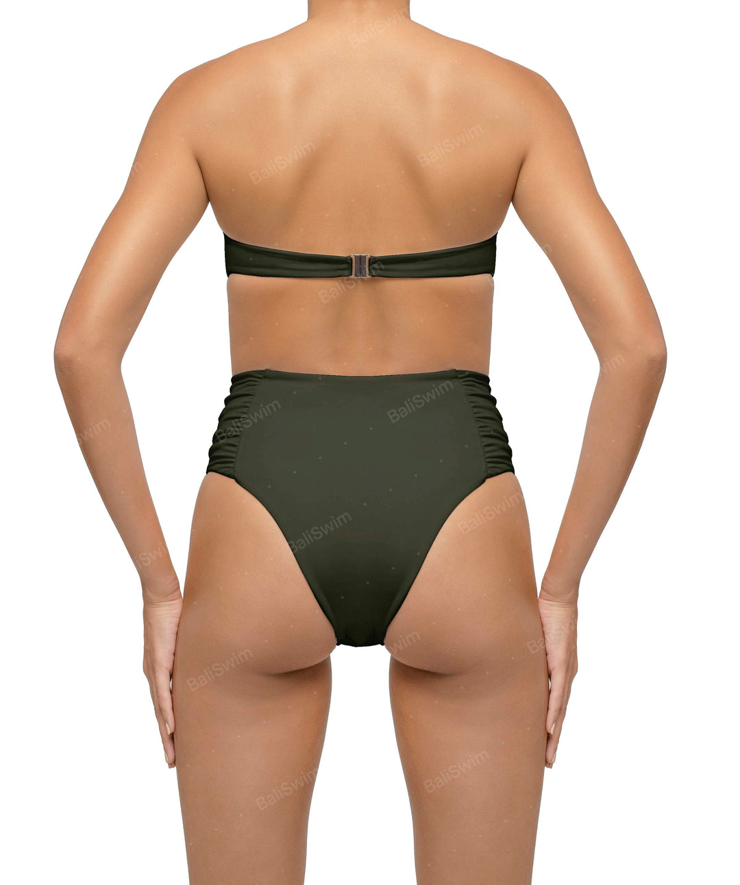 BSWS-B127 Side Shirred Paneled High Waisted Bikini Bottom