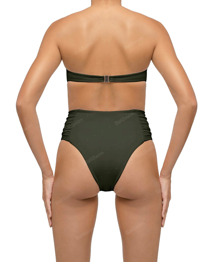 BSWS-B127 Side Shirred Paneled High Waisted Bikini Bottom