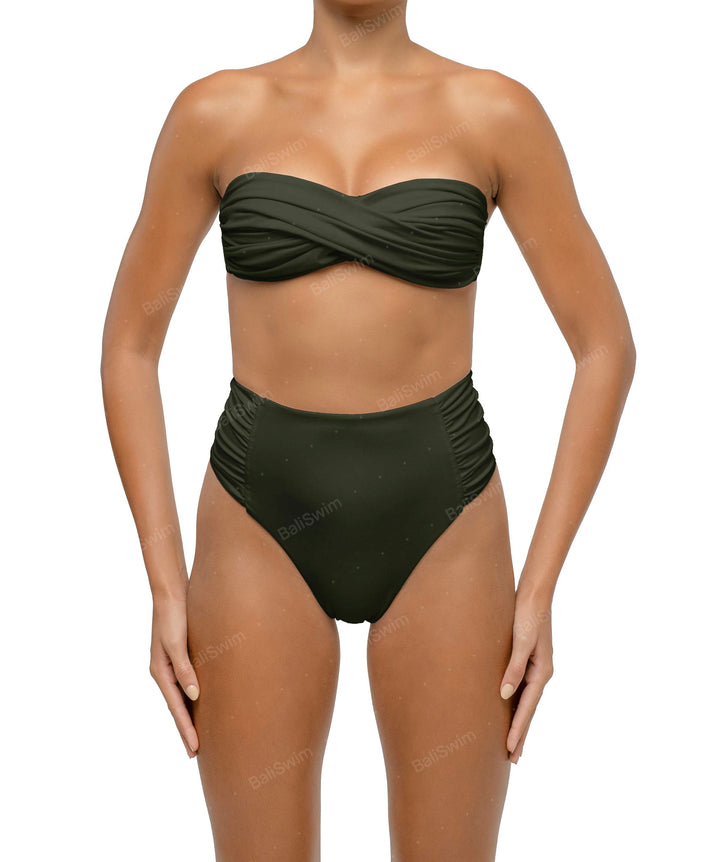 BSWS-B127 Side Shirred Paneled High Waisted Bikini Bottom