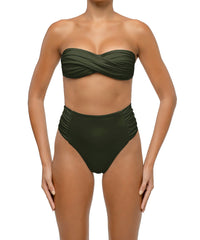 BSWS-B127 Side Shirred Paneled High Waisted Bikini Bottom
