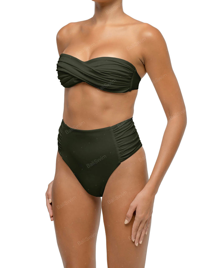 BSWS-B127 Side Shirred Paneled High Waisted Bikini Bottom