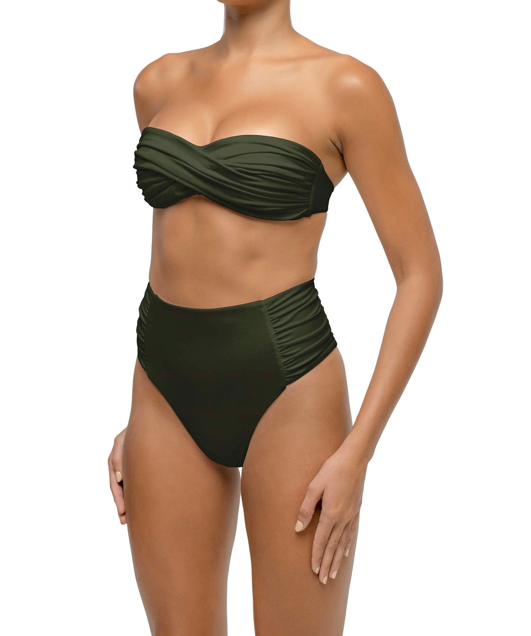 BSWS-B127 Side Shirred Paneled High Waisted Bikini Bottom