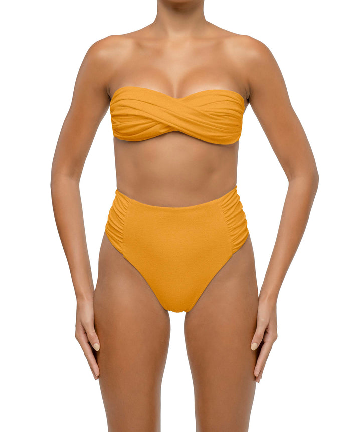 BSWS-B127 Side Shirred Paneled High Waisted Bikini Bottom