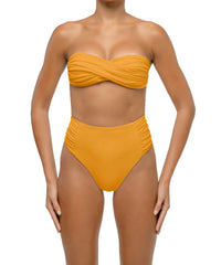 BSWS-B127 Side Shirred Paneled High Waisted Bikini Bottom