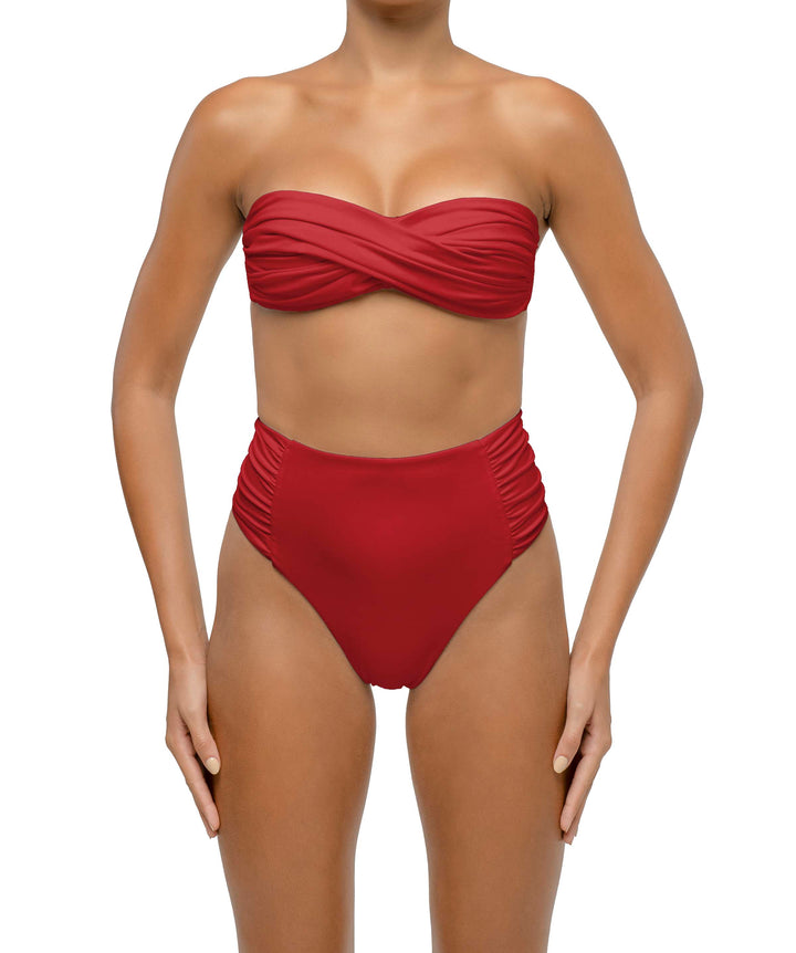 BSWS-B127 Side Shirred Paneled High Waisted Bikini Bottom