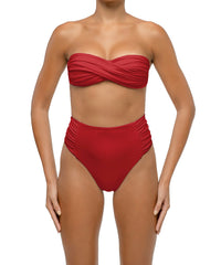 BSWS-B127 Side Shirred Paneled High Waisted Bikini Bottom