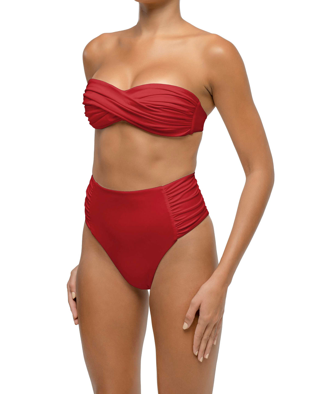 BSWS-B127 Side Shirred Paneled High Waisted Bikini Bottom