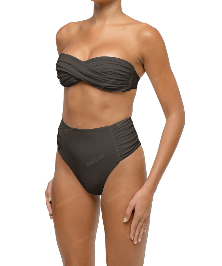 BSWS-B127 Ruched High Waist Bikini Bottom