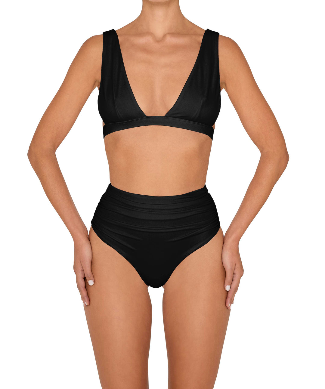 BSWS-B150 Side Shirred High Waisted Bikini Bottom